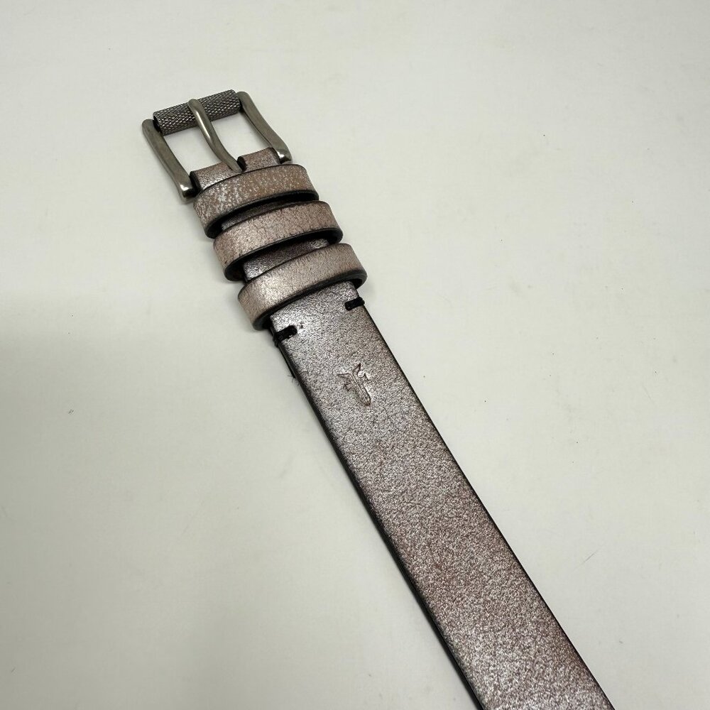 Frye Womens Metallic Rose Gold Triple Keeper Leather Belt Silver Hardware